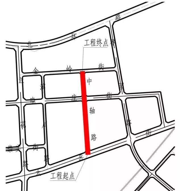 晋城市兰花路片区中轴路道路工程区位图