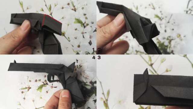 手工折纸: 教大家做一款立体感十足的小手枪, 详细图解教程!