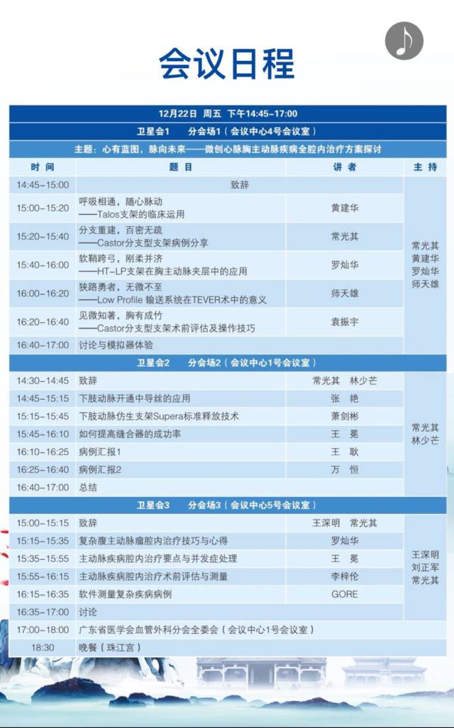 【会议日程】广东省医学会第九次血管外科学术会议将于12月22日(周五)