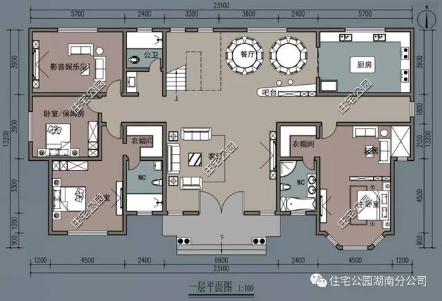 大挑空客厅 大弧形凸窗主卧,13x23米气质意式别墅(全图 预算 视频展示