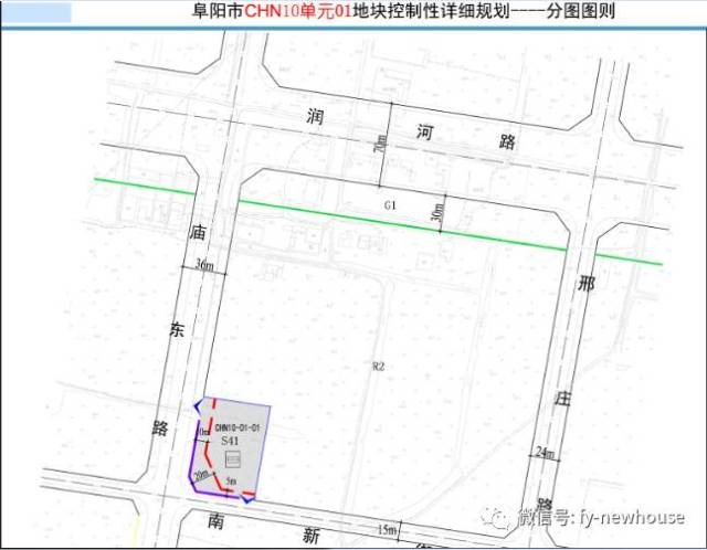 01地块位于阜阳市 城南新区,规划地块位于庙东路与南新街交叉口东北角