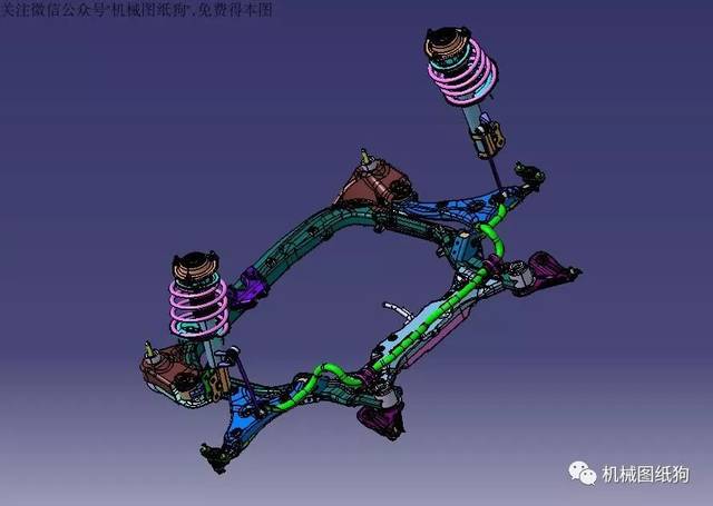 【汽车轿车】汽车前后悬架系统总成3d模型图纸 catia设计 附stp格式