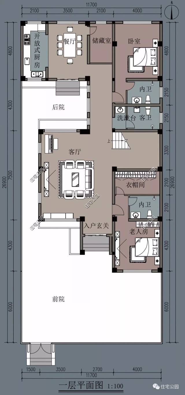 增大庭院面积,我们将别墅形态设计为"l"型,形成了前庭和后院; 将客厅