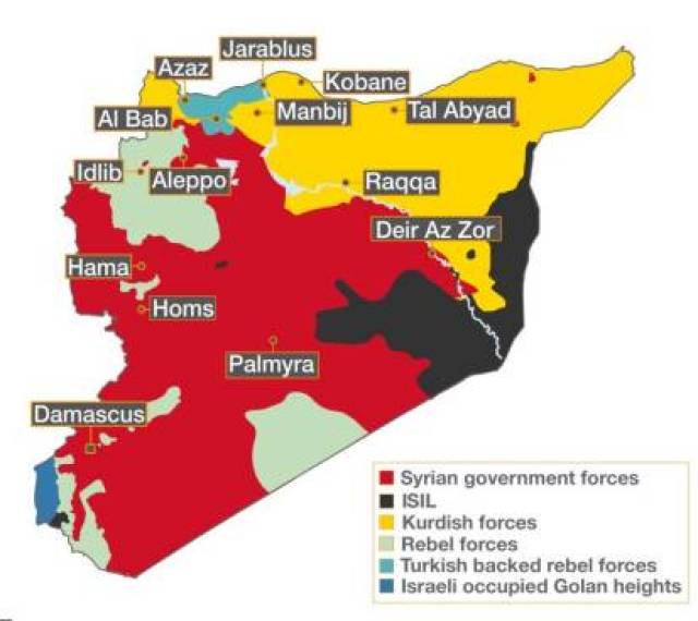 叙利亚各派势力图.来源:aljazeera