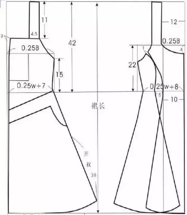 斜裙和斜裙裤的纸样处理方法相同,将两省全部移入裤摆缝,修正侧缝线