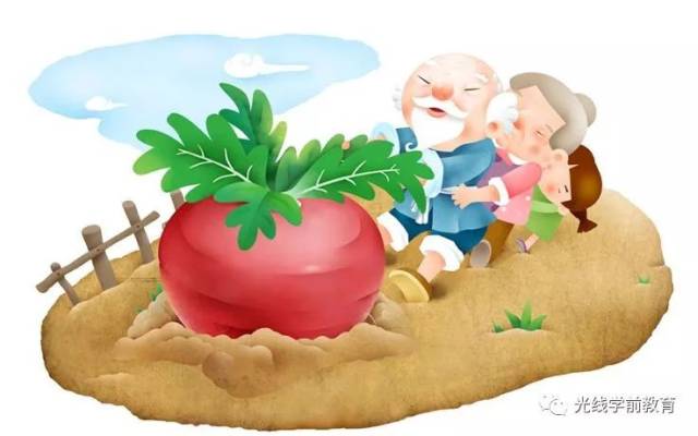 拔萝卜人物:大萝卜,老爷爷,老奶奶,孙女,小黄狗,小花猫,小鸭子,小耗子