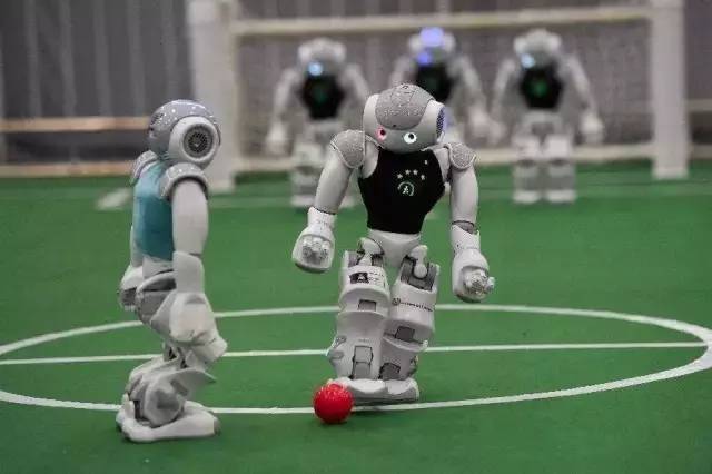 现场实拍:机器人表演踢足球