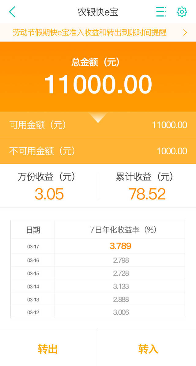 农银快e宝,每天赚钱停不了!
