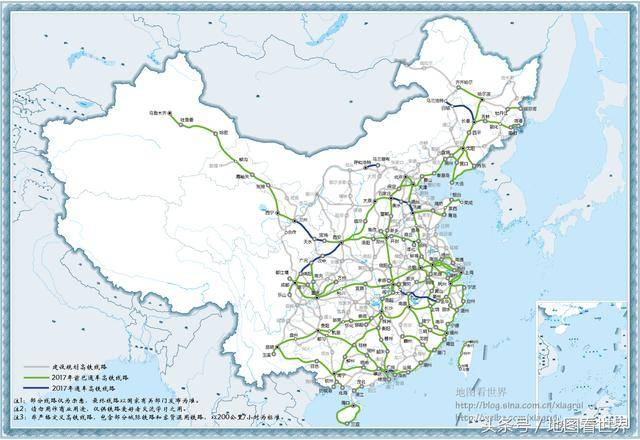 2017年计划开通高铁分布图(总图,图示蓝线)