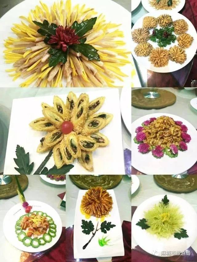 菊花宴上以菊花为原料的各色菜肴,带来的是感官和味蕾的双重享受.