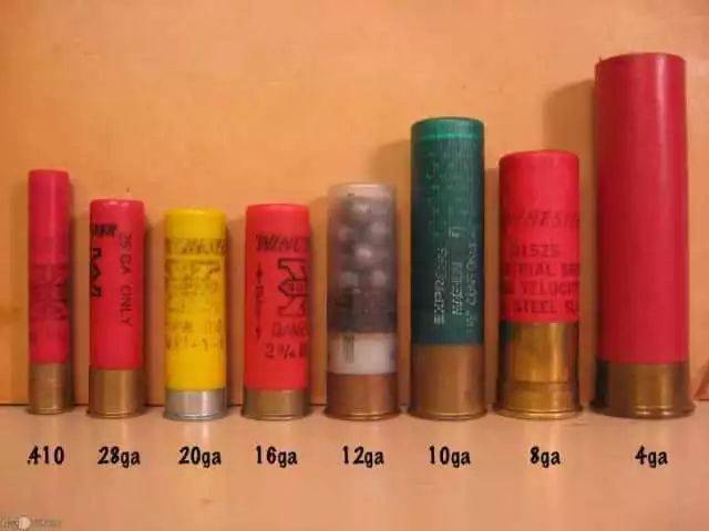 (以上为各种口径的霰弹枪子弹,其中12ga是最广泛使用的,16ga和20ga