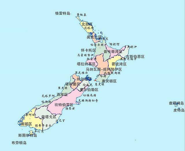 新西兰行政区划地图