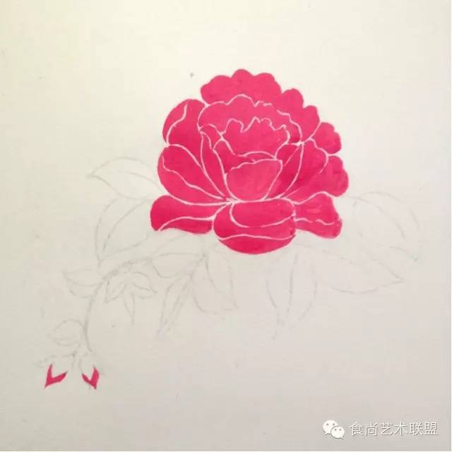 基础之上再多加一点白色,使颜色更白一些,围绕结构画在花瓣的亮面区域
