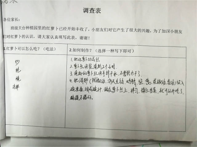问卷调查表 爸爸妈妈们知道的可真多呢 凉拌萝卜丝 准备工作: 炒萝卜
