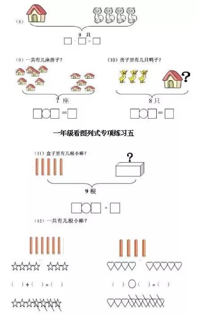 一年级数学上册填空和看图列式专项训练题