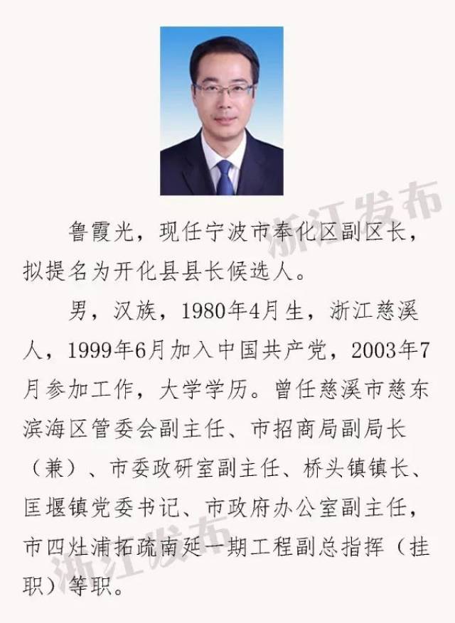 鲁霞光拟提名为开化县县长候选人!