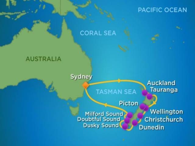 从陆地游览峡湾,很难一次看全三个, 而从澳洲出发,游览新西兰南北岛