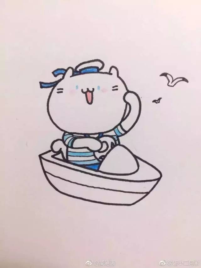 简笔画丨水手喵,我们的征途是星辰大海