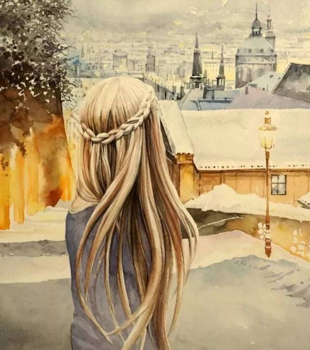 水彩画下,每一个女孩的背影都可以美成这样