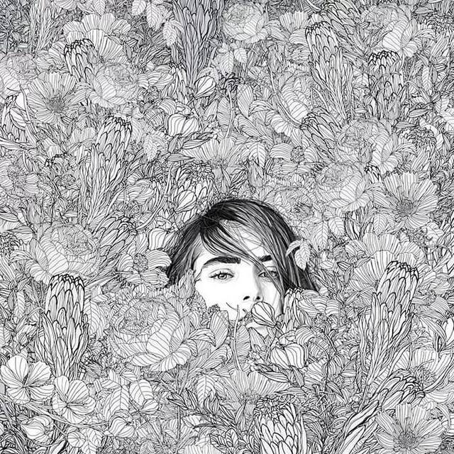 别致:素描水彩傻傻分不清楚,美人在花丛中"绽放"