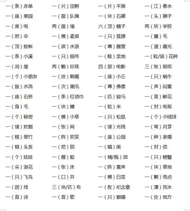 小学语文《量词填空》,一二年级学生学习必备,快为孩子收藏!