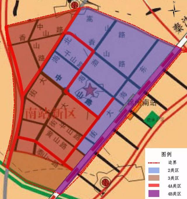 (松山新区(南站区域)环境噪声功能区划图)