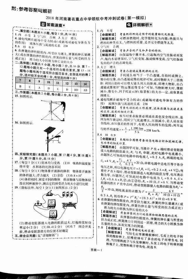 2018河南著名重点中学领航中考冲刺试卷