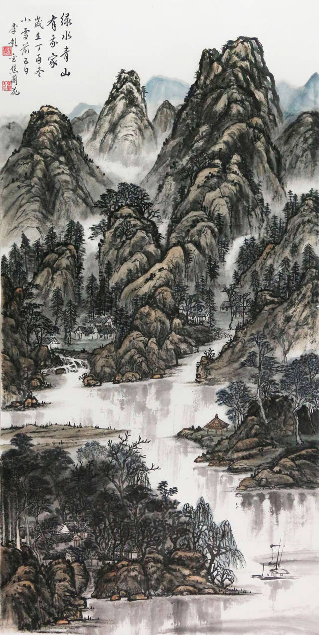 《绿水青山有处家》135*68cm 当代著名画家-李彭金