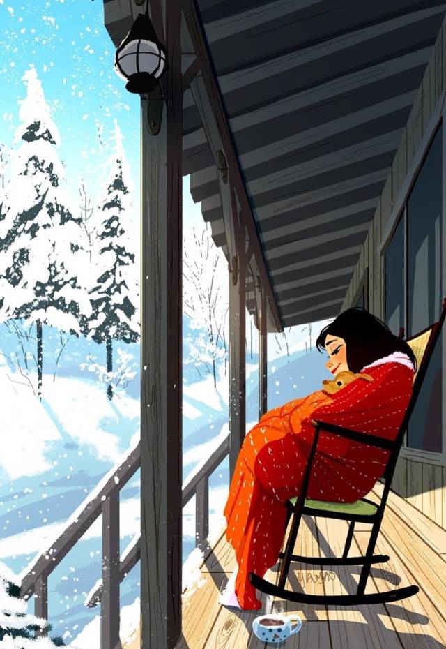 下雪天,也一个人搬一把椅子,披的厚厚的看雪.