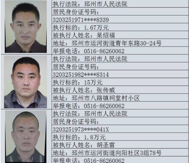邳州法院公布2017年第二批失信被执行人名单