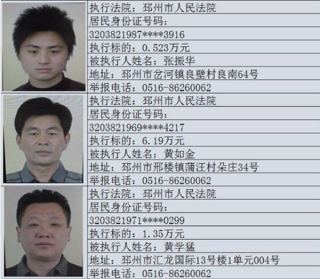 邳州法院公布2017年第二批失信被执行人名单