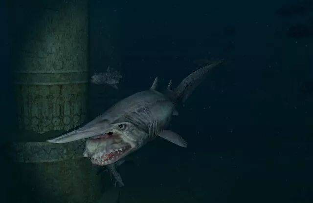 哥布林鲨学名欧氏尖吻鲛,哥布林鲨出没于阳光照射不到的深海,一般在