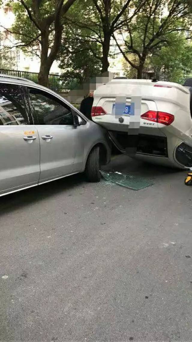 嘉兴司机小区内疯狂撞车,撞树又撞车!现场惨