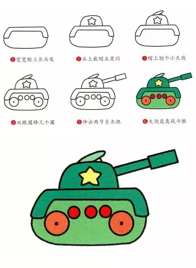最后带大家画一个带炮的车,就是坦克,战争时期的必备战争武器,和平
