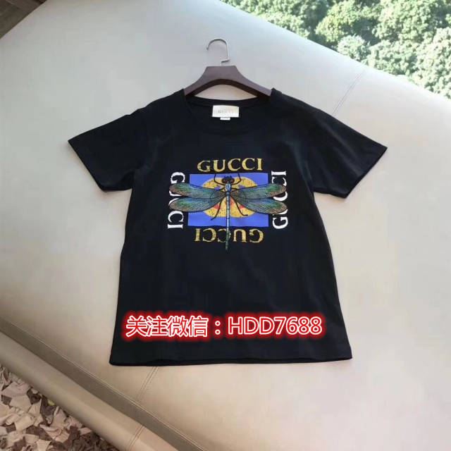 gucci古驰 18年春季新款蜻蜓logo短袖