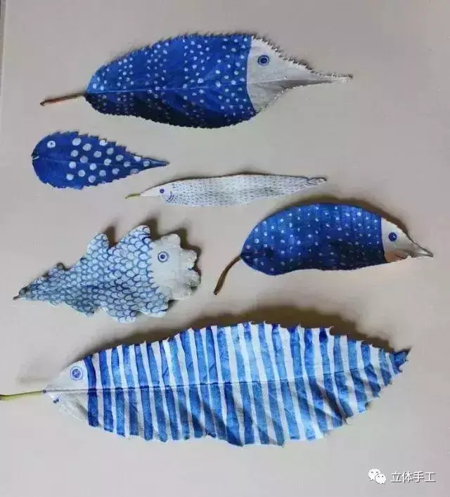 创意树叶涂鸦 我们可以借助树叶特有的形状与叶面脉络,以叶面为画布