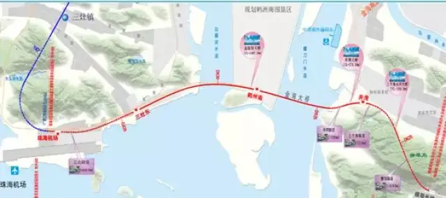 设井湾站,跨越环岛西路后与珠海市金海公路大桥工程合建公铁金海