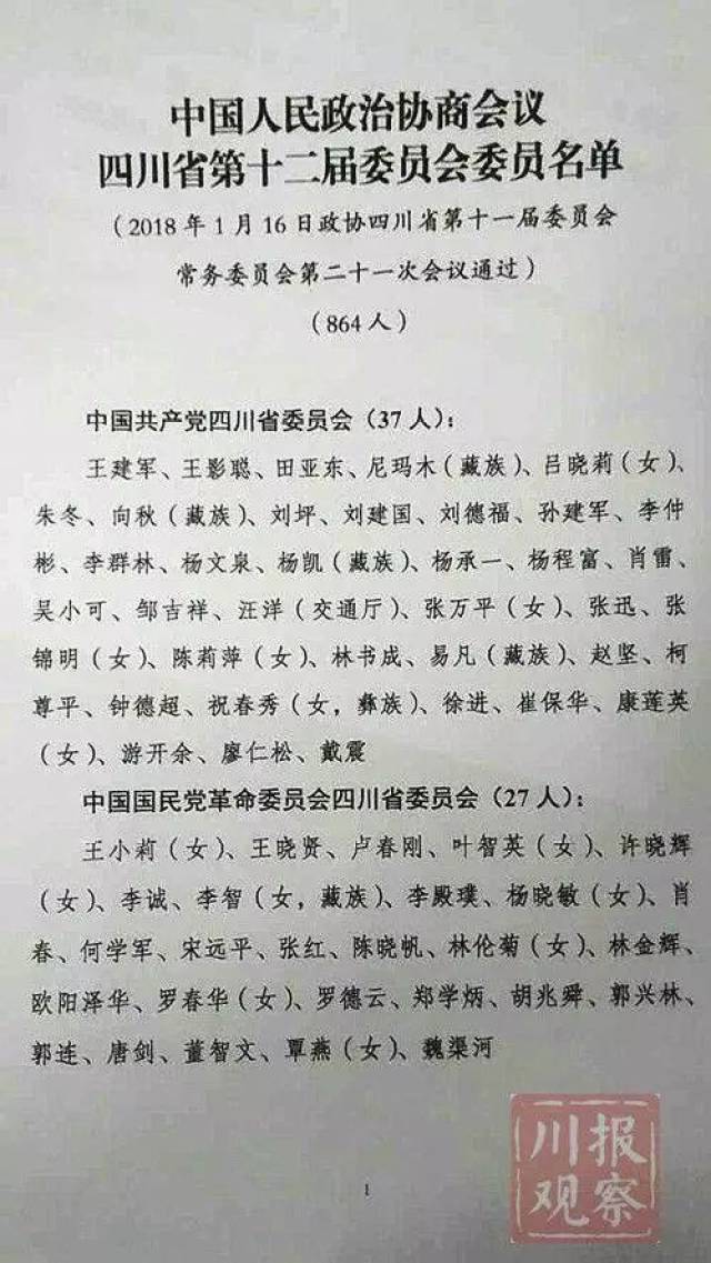 新一届四川省政协委员全名单