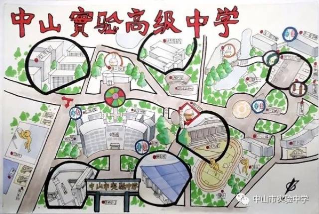 实中学子手绘校园地图q萌可爱创意爆棚!