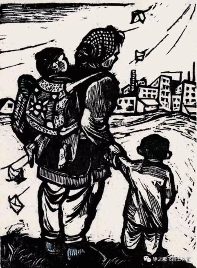 朱宣咸新兴木刻(抗战沦陷区版画)《飘零》,1940年代