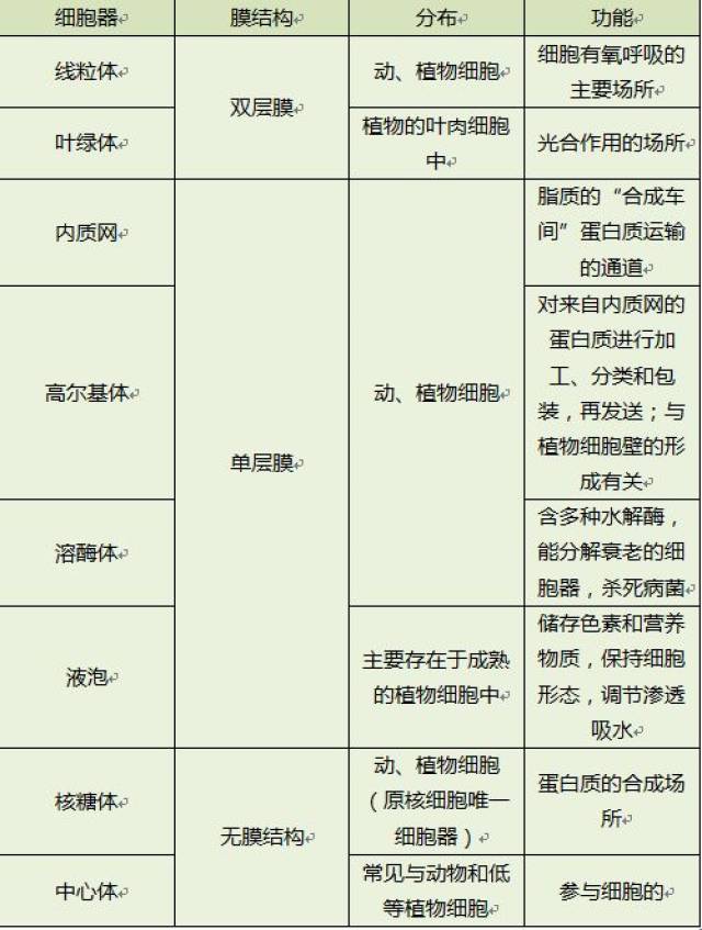 高中学考生物主要细胞器的结构和功能