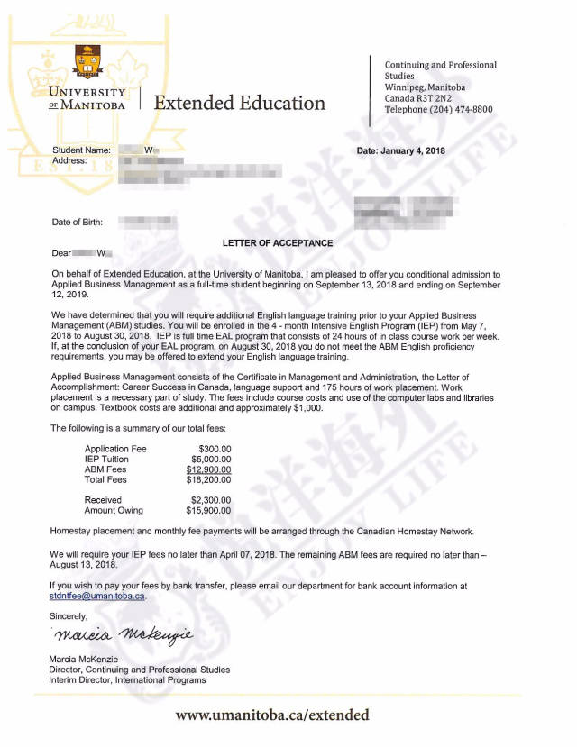 (加拿大曼尼托巴大学学校offer)