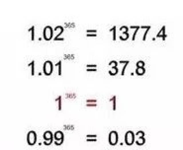 其实不然,每天前进的那只一年可以到达1.01的365次方,即37.