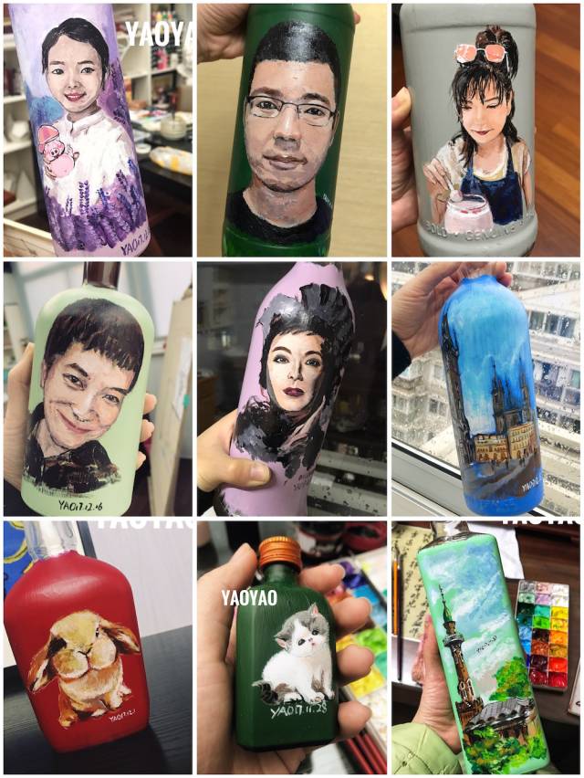 这个在酒瓶上画画的姑娘,不知道会不会火!