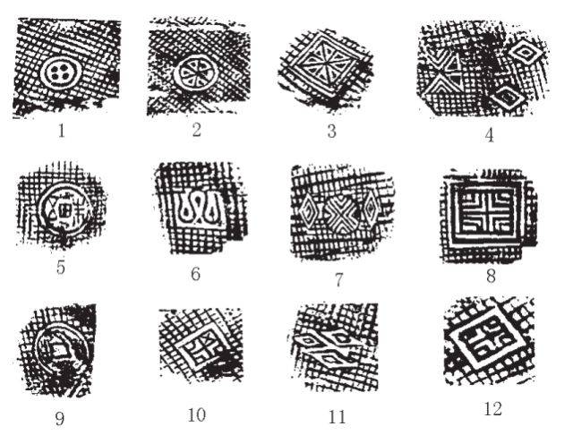 图为广州汉墓出土几何图形印纹举例