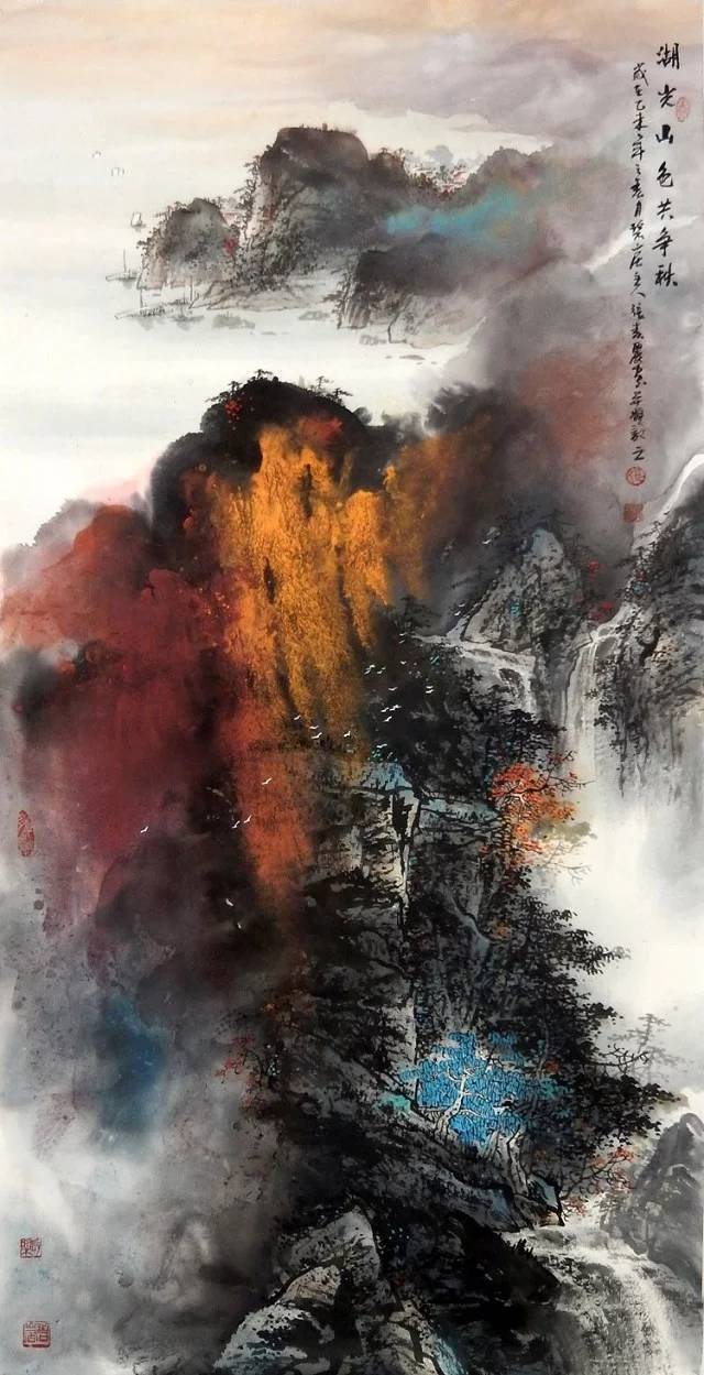 实力派画家张春丽,泼彩山水画(秀丽景色~)