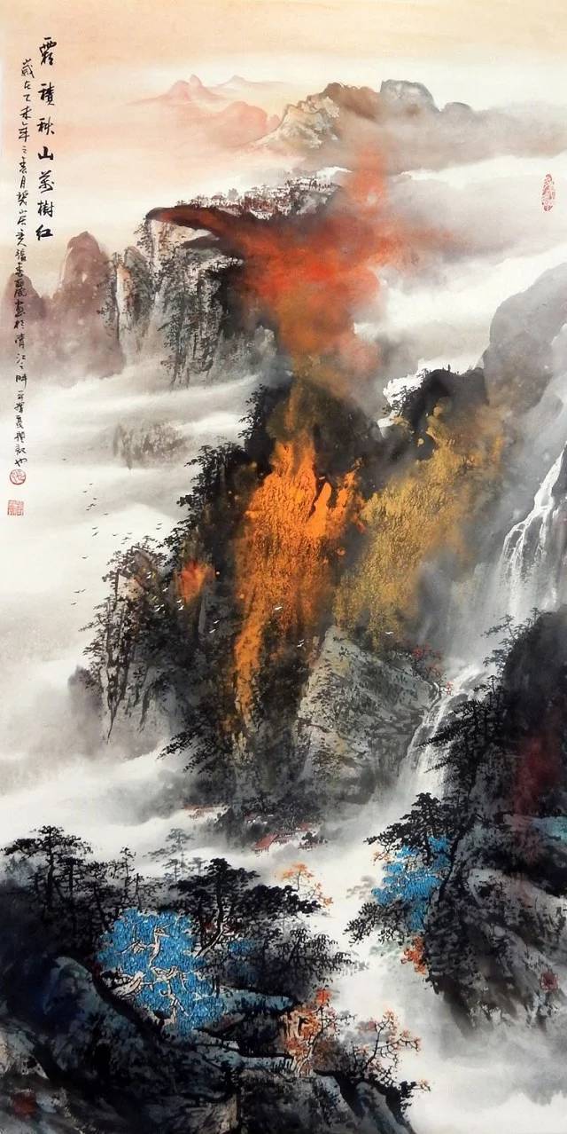 实力派画家张春丽,泼彩山水画(秀丽景色~)