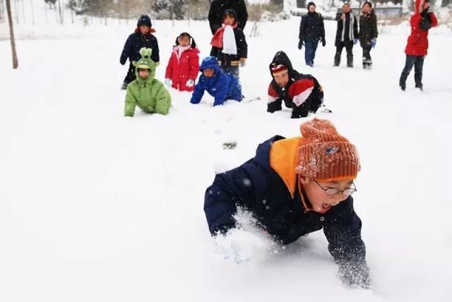 忍心错过这绝佳的手工素材,他们也没闲着,和老师一起堆雪人,打雪仗