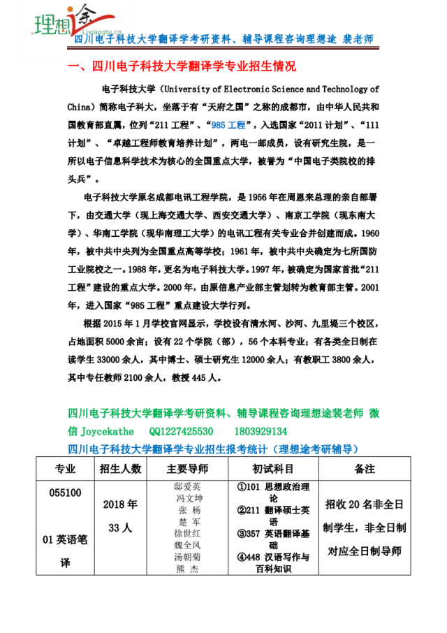 2019年电子科技大学翻译专硕考研参考书,报录