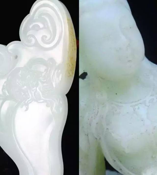 左:和田玉雕  ▲右:乳化玻璃